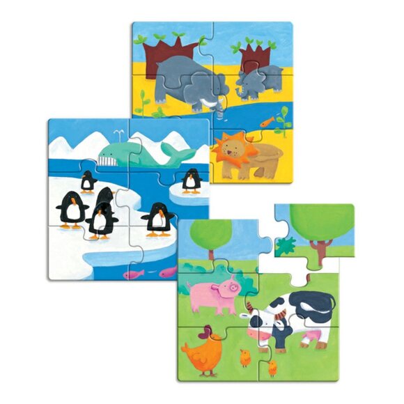 New Sealed Djeco Wooden  Puzzles Animo Set of 3 - Picture 3 of 13
